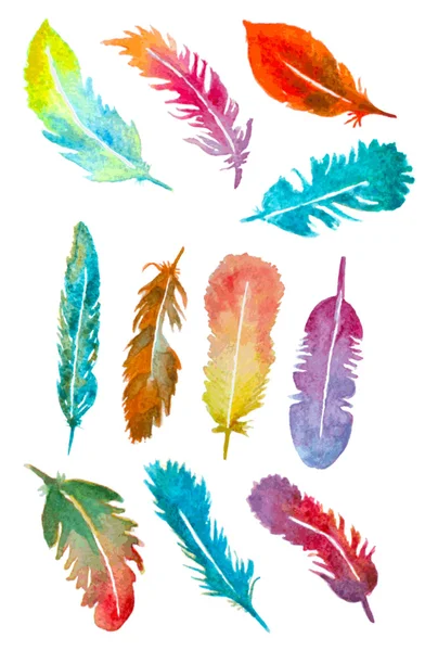 Aquarel hand getrokken veren set. vectorillustratie — Stockvector