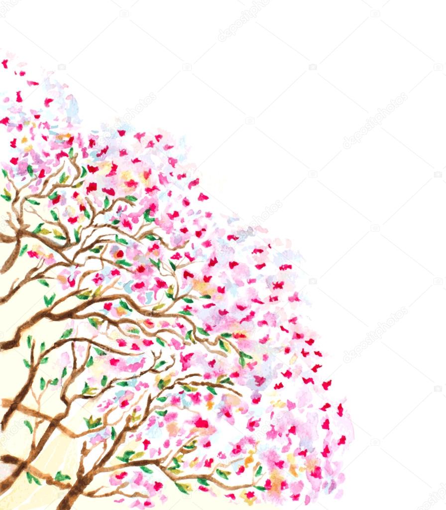 abstract watercolor branches of blossoming tree. vector illustra