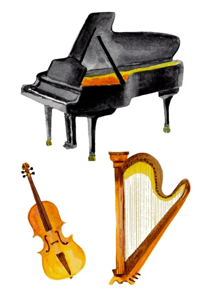 Classical instruments in watercolor. vector illustration — Stok Vektör