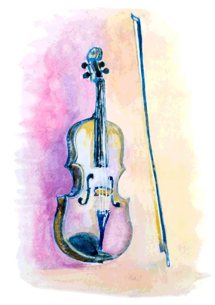 Watercolor hand drawn violin and a bow. vector illustration — ストックベクタ