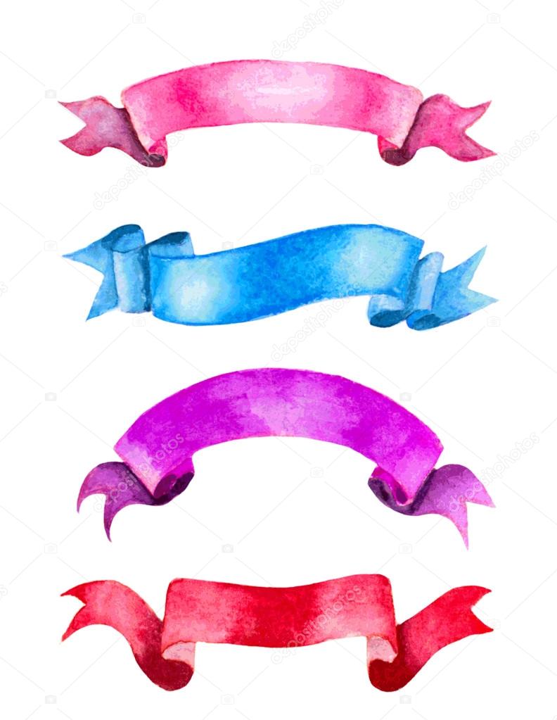 set of watercolor colorful ribbons, vector illustration