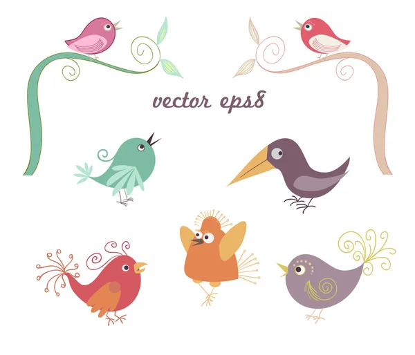 Σύνολο χαριτωμένα πουλιά παιδαριώδες. Vector εικονογράφηση — Διανυσματικό Αρχείο