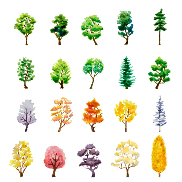 Ensemble d'arbres sur blanc. illustration vectorielle aquarelle — Image vectorielle