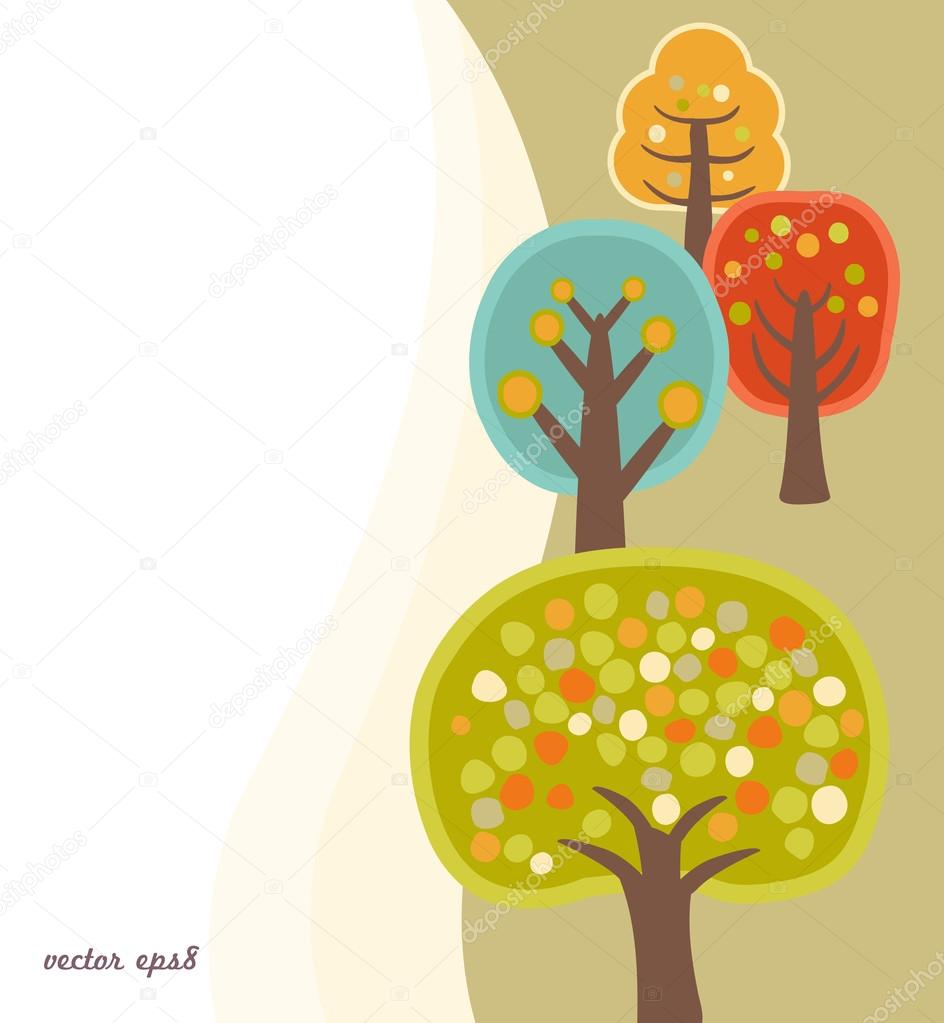 abstract background with cute childish trees. funny autumn trees