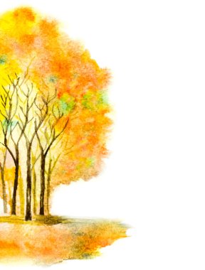 suluboya ağaçları ile sonbahar vektör çizim