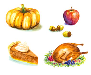 Şükran günü koymak kavrulmuş Türkiye, üzüm, kabak, meşe palamudu ile