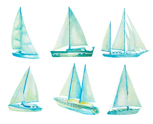 Watercolor sailboats set, vector illustration — Stock Vector