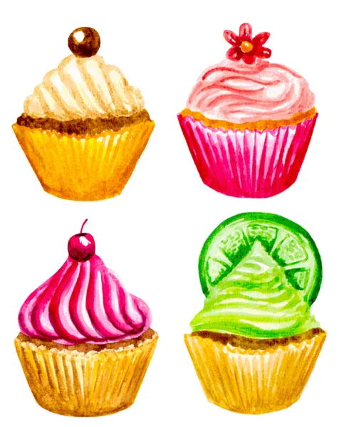 Set of vectorized watercolor cupcakes — Stock Vector