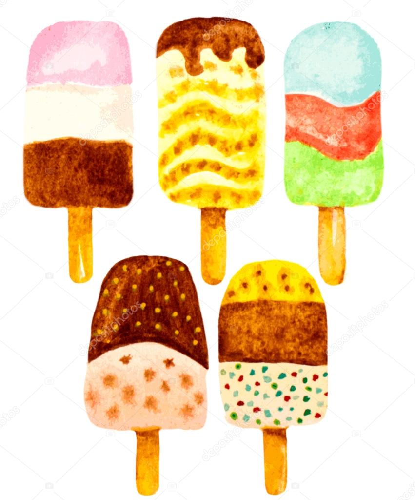 set of vectorized watercolor ice cream