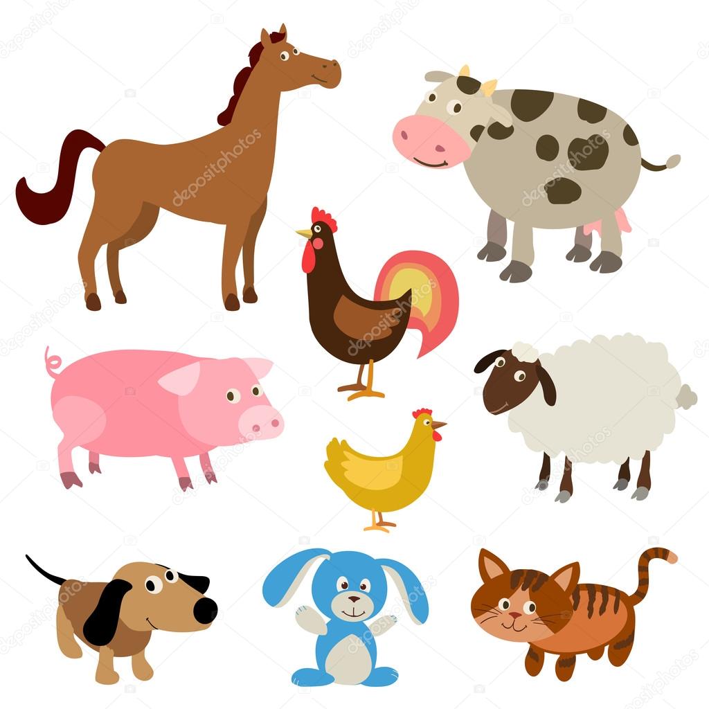 set of cute cartoon farm animals. vector illustration