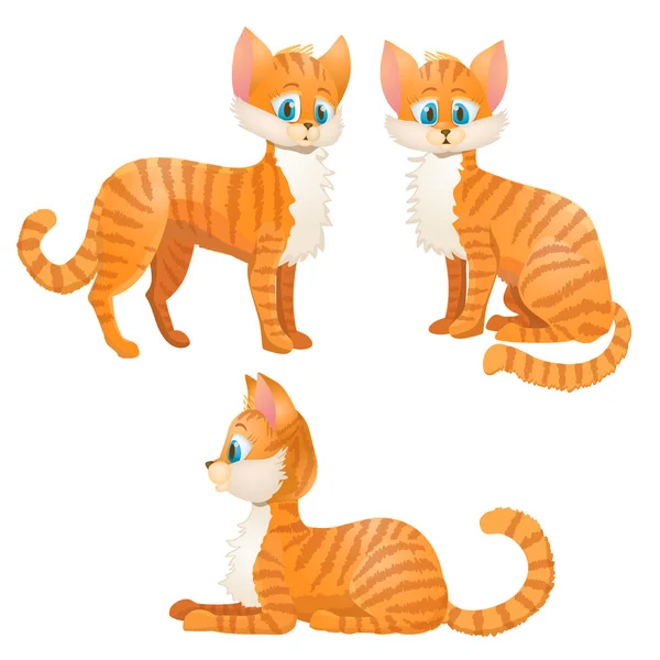 漫画オレンジ tabby 猫セット。ベクトル図 — ストックベクタ