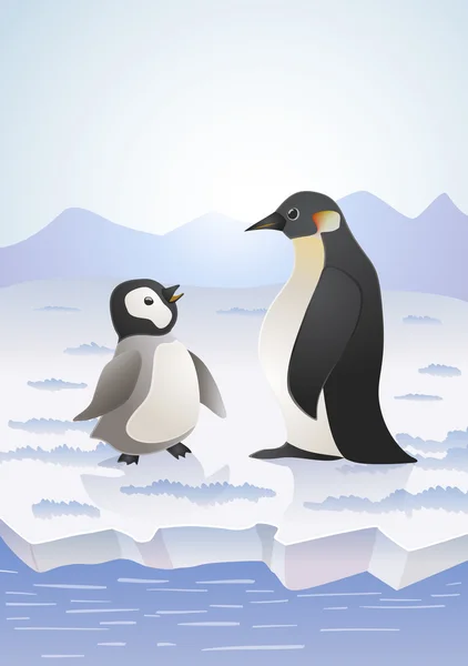 Pinguins na paisagem gelada. ilustração de desenho animado vetorial — Vetor de Stock