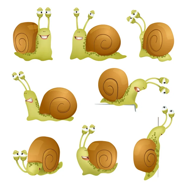 Set di simpatiche lumache cartone animato. illustrazione vettoriale — Vettoriale Stock
