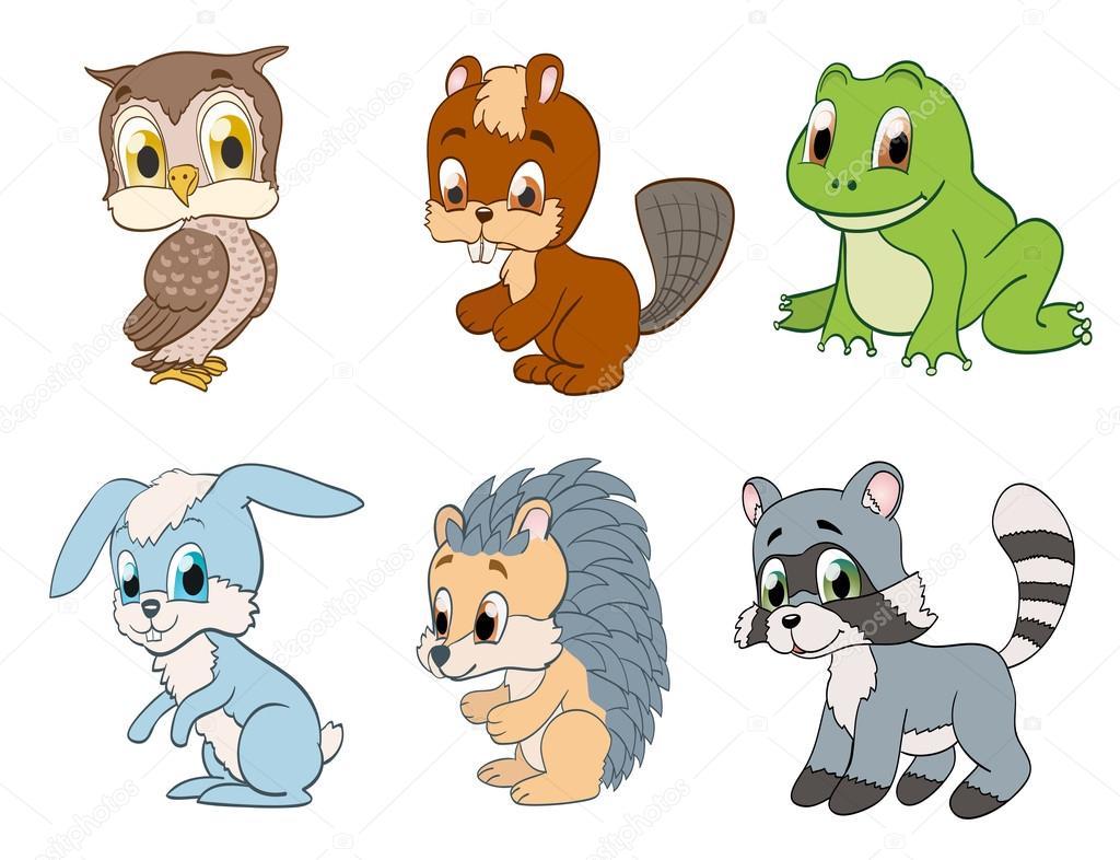 set of cute cartoon forest animals. vector