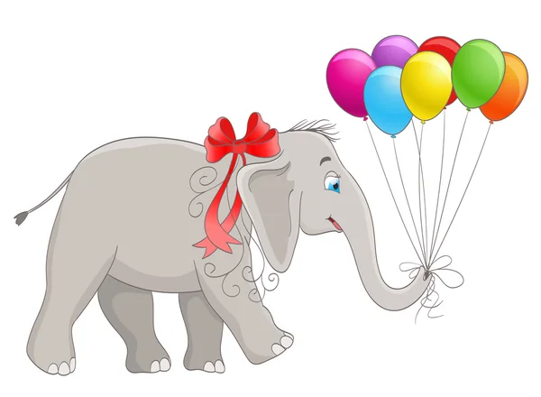 Dessin animé vecteur bébé éléphant avec ruban et ballons — Image vectorielle