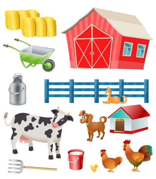 Vektor zemědělských položek a zvířata — Stockový vektor