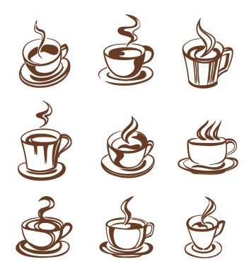 kahve fincanı çizgi-roman tarzında kümesi. vektör