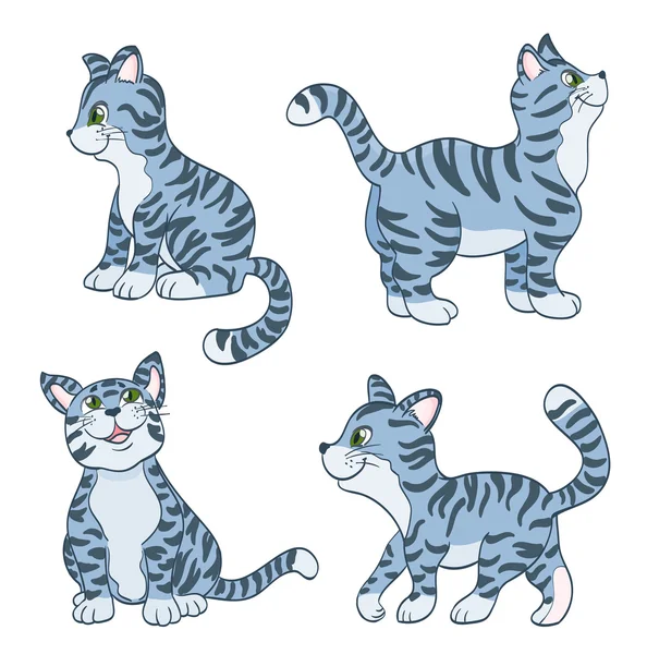 かわいいトラ猫のセットです。ベクトル漫画 — ストックベクタ