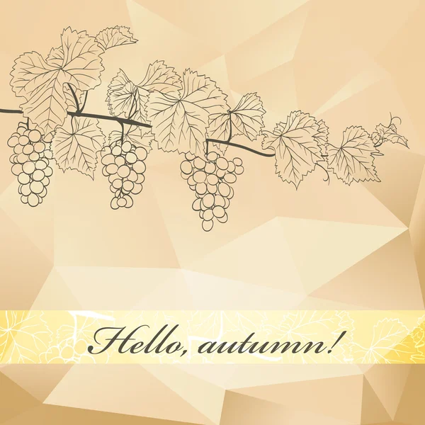 Wein polygonalen Hintergrund mit Reben und Trauben Umriss — Stockvektor