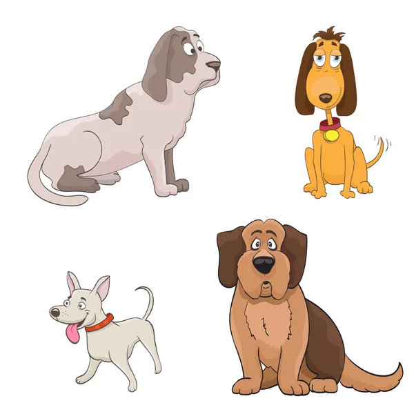 Conjunto de cães de desenhos animados bonitos. vetor —  Vetores de Stock