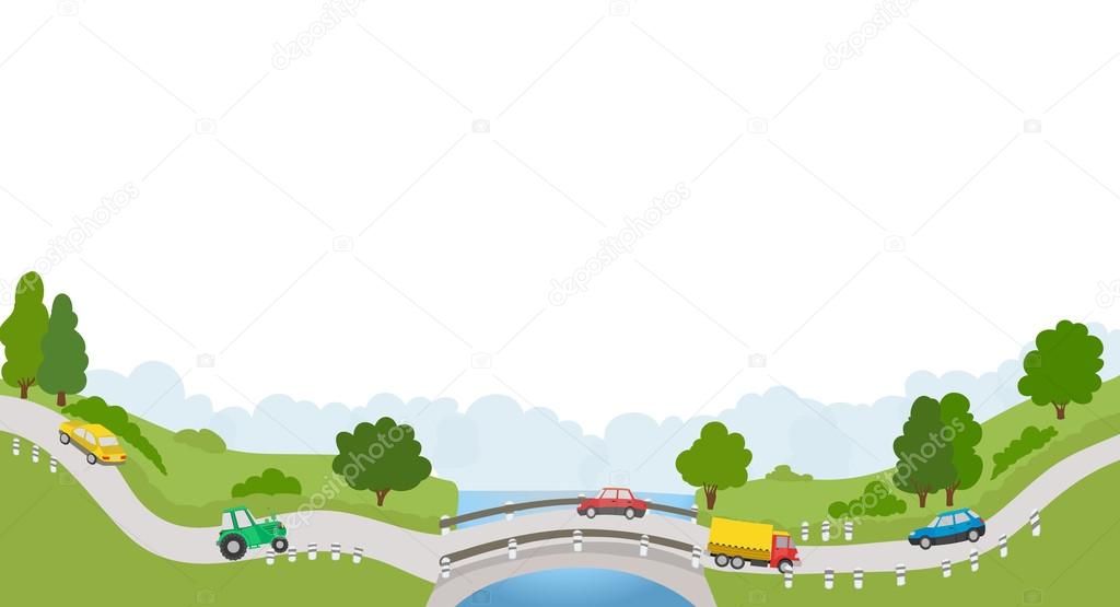 landscape with road and cars on white background. vector