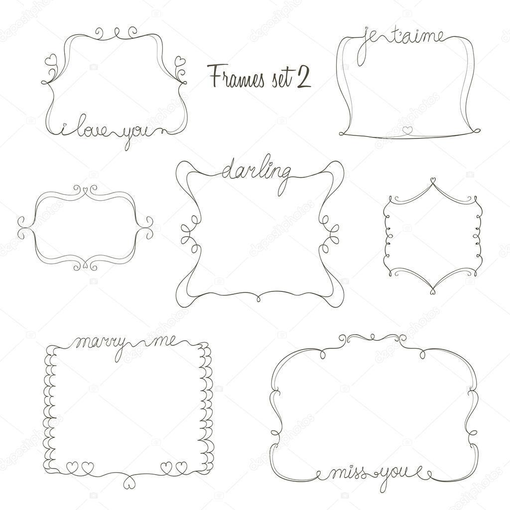 set of doodle frames with love,miss,marry message. simple and cu