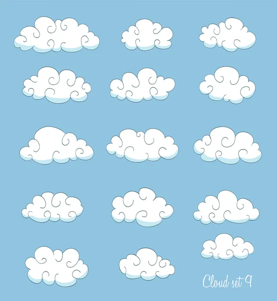 Conjunto de nuvens de desenhos animados bonitos com redemoinhos. vetor —  Vetores de Stock