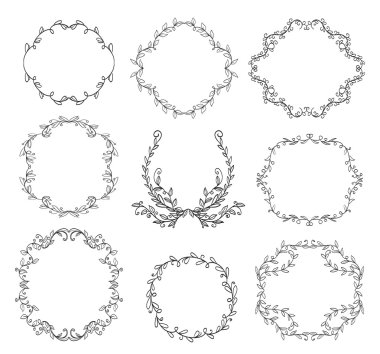 Beyaz arka plan üzerinde çerçeve çiçek koleksiyonu doodle