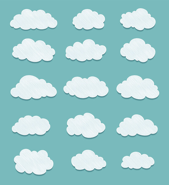 set of lined clouds with shadows. vector