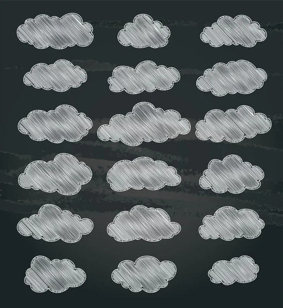 黒板に白い雲が漫画のセットです。ベクトル — ストックベクタ