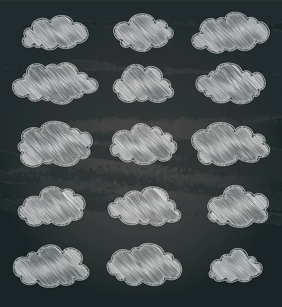 Fehér felhők kréta rajz halmaza. vektor — Stock Vector