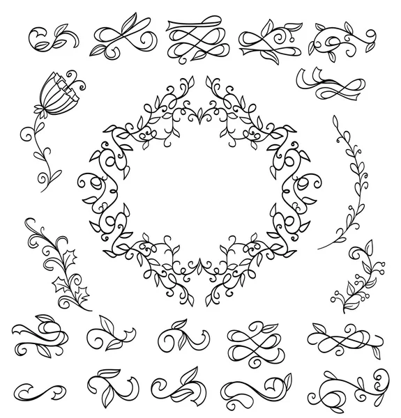 Conjunto de elementos de design floral. coroas de doodle. vetor — Vetor de Stock