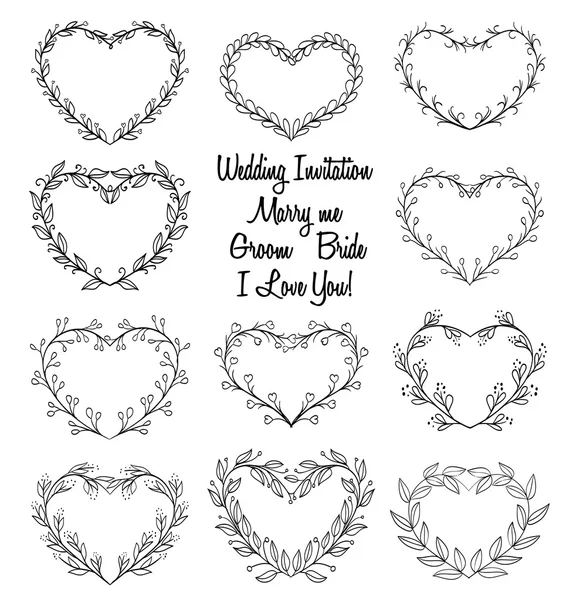 Ghirlande disegnate a mano a forma di cuore. doodle vector illustrat — Vettoriale Stock