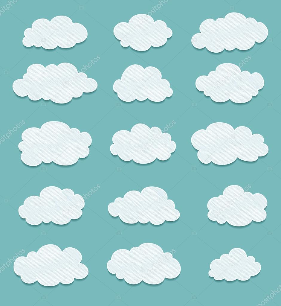 set of lined drawing clouds. vector