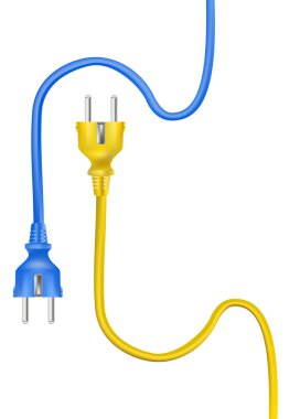 Sarı ve mavi elektrik kablo fişler. vektör