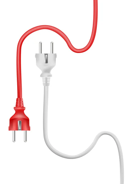 白と赤の電気ケーブルのプラグ。ベクトル — ストックベクタ