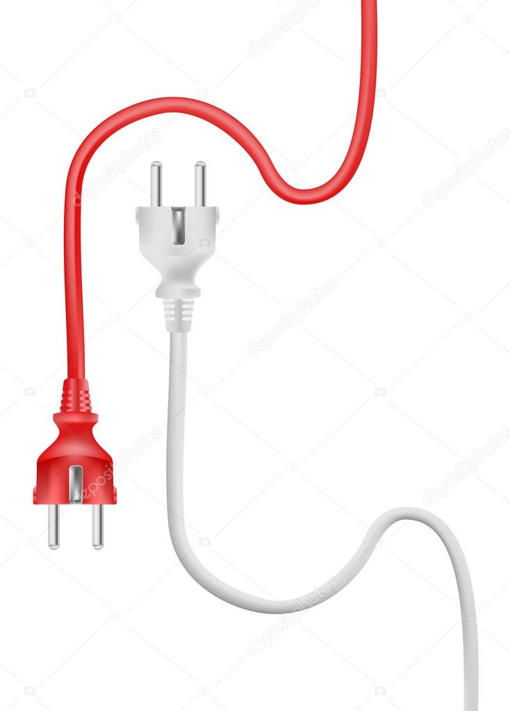 white and red electric cable plugs. vector