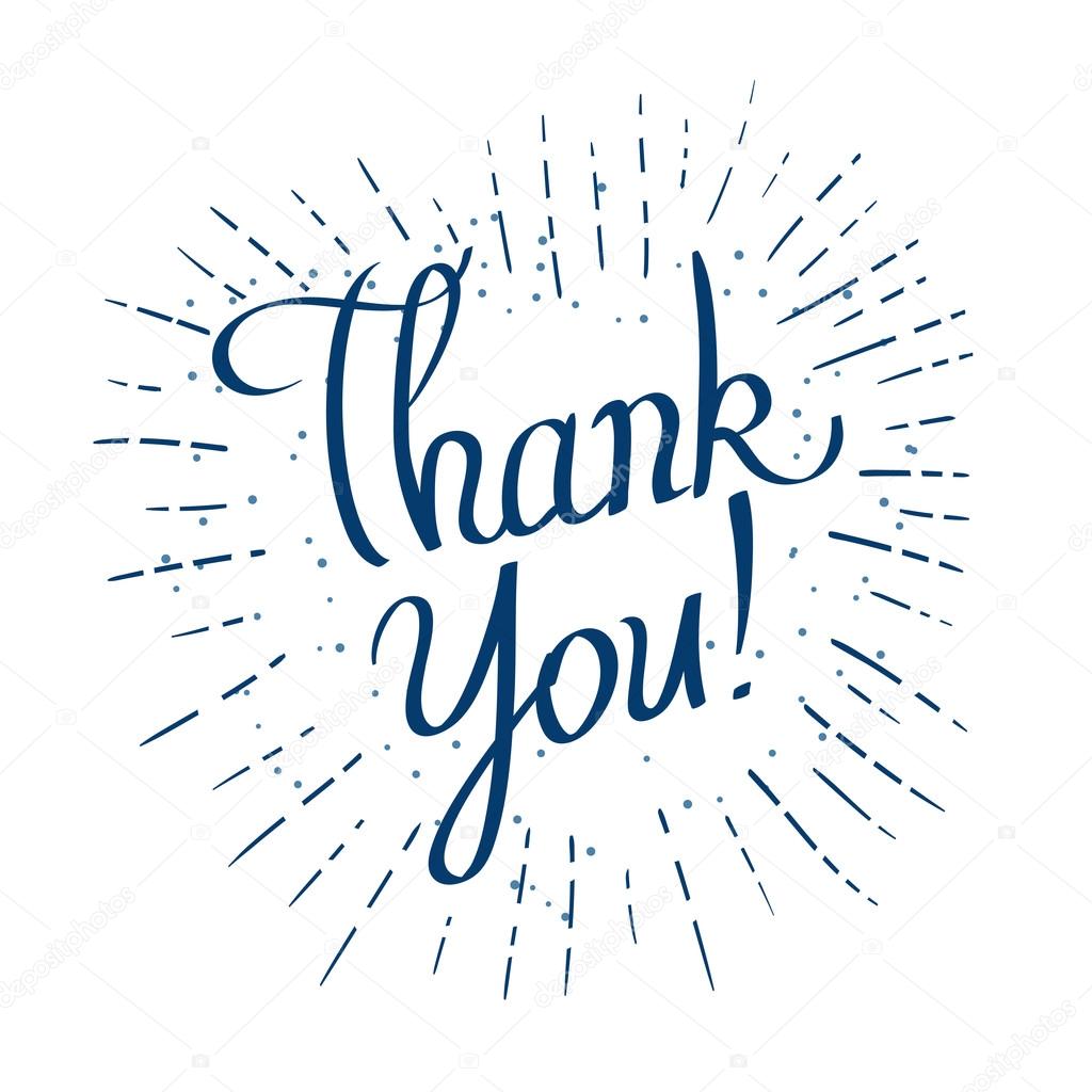 thank you words hand written with rays and sparkles. vector lett