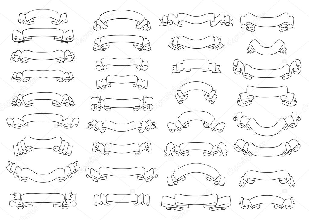 set of doodle ribbons drawing on white. vector