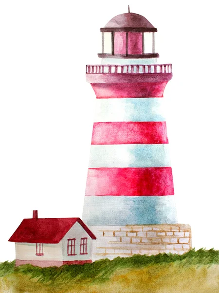 Farol feito em aquarela. em branco. raster — Fotografia de Stock