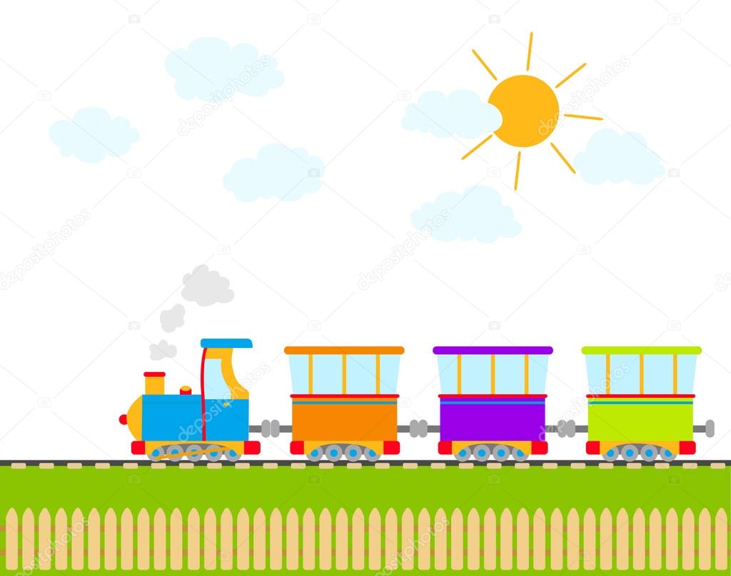 cartoon train on railroad. vector