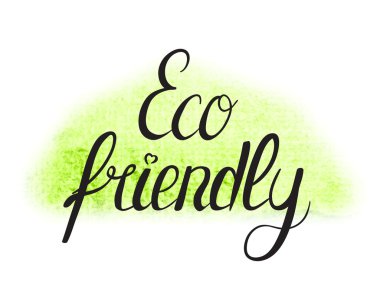 Eko Dostu el işareti suluboya arka plan üzerinde yazı