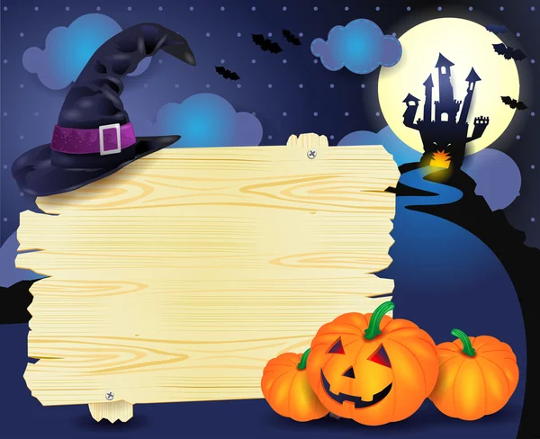 Ilustración de Halloween con letrero — Vector de stock