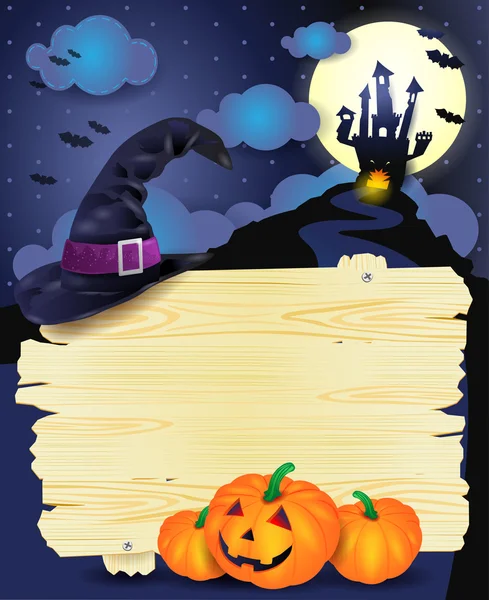 Ilustración de Halloween con letrero — Vector de stock