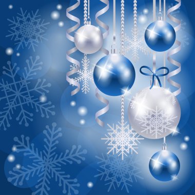 Noel arka plan mavi, vektör baubles ile