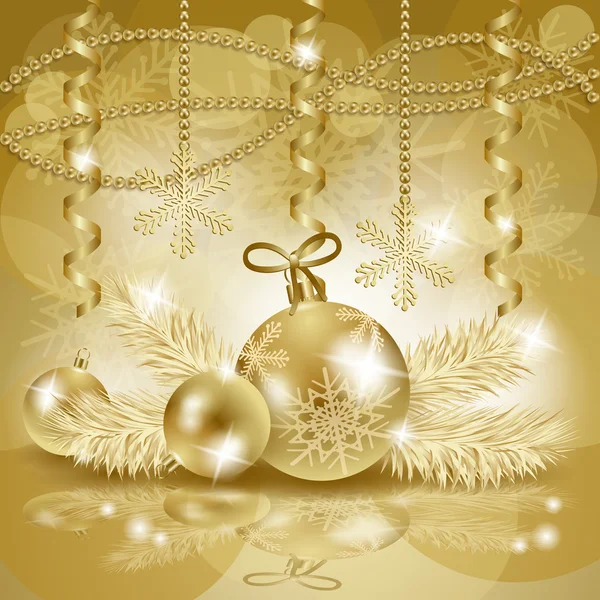 Christmas background with baubles in gold, vector — Stock Vector