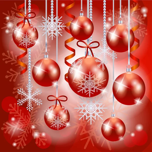 Fondo de Navidad con adornos en rojo, vector — Vector de stock