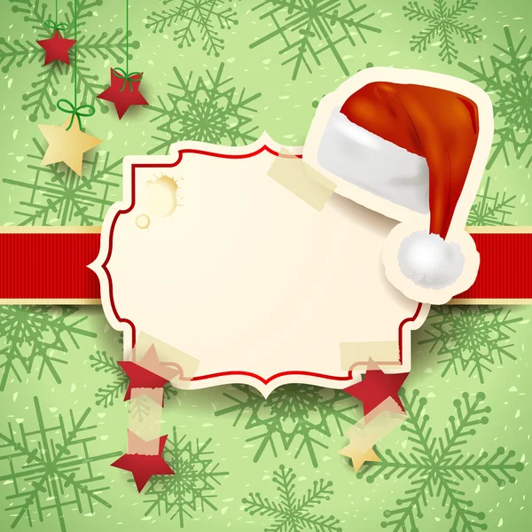 Ilustración de Navidad con etiqueta y sombrero de Navidad — Vector de stock