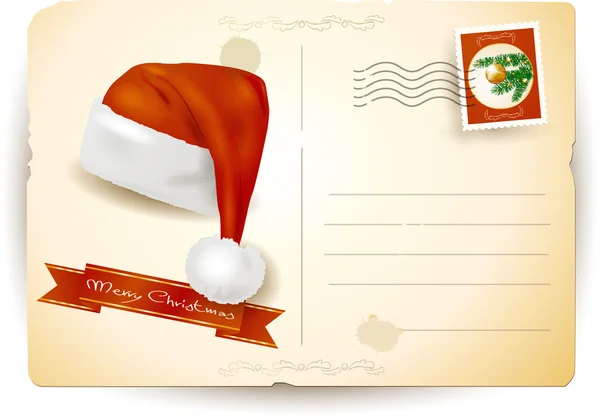Noel kartpostal ile şapka, vector — Stok Vektör