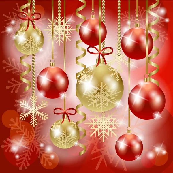 Christmas background with baubles in red, vector — Stock Vector